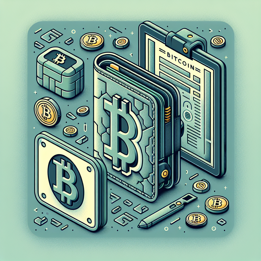 Moderne illustrasjon av trygg Bitcoin-oppbevaring: hardware-lommebok, fylt notatbok med seed-frase, myntsymbol og dempet blå/grønn fargepalett