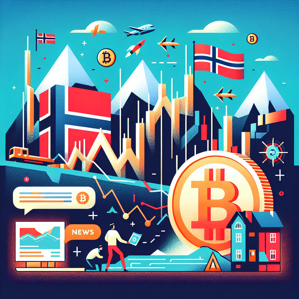 Illustrasjon av Bitcoin-pris bevegelser: graf, on-chain-data, nyheter og norske elementer, moderne og profesjonell stil